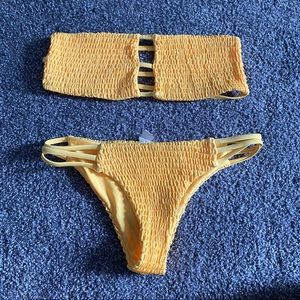 smocked bandeau bikini set